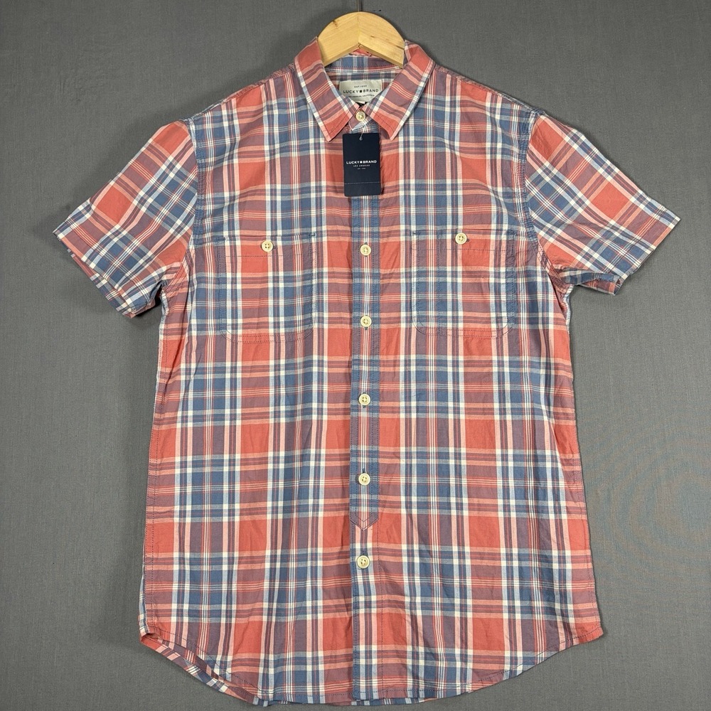Lucky Brand Men's S Chekered Cotton Button-Up Shirt Short Sleeve Casual NWT